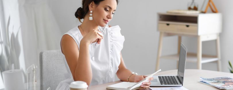 Bride planning her wedding day with the help of Full Service Wedding DJs.