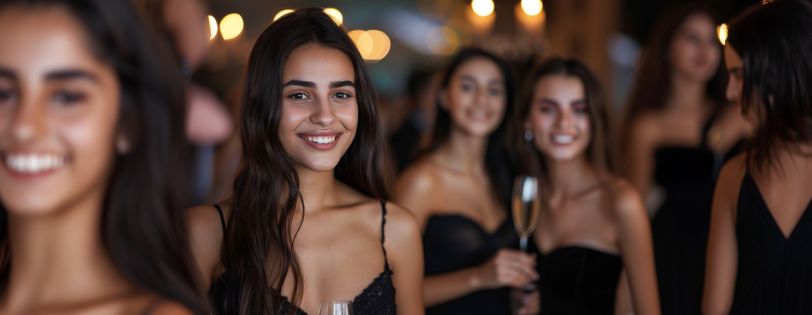 Women in black dresses celebrating with a private party DJ